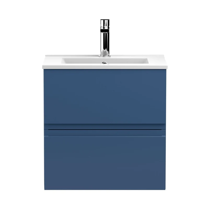 Hudson Reed Urban 500mm Wall Hung 2-drawer Vanity Unit & Basin 2 Contemp Satin Blue MFC Painted Matt 540x505x395mm