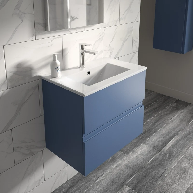 Hudson Reed Urban 500mm Wall Hung 2-drawer Vanity Unit & Basin 2 Contemp Satin Blue MFC Painted Matt 540x505x395mm