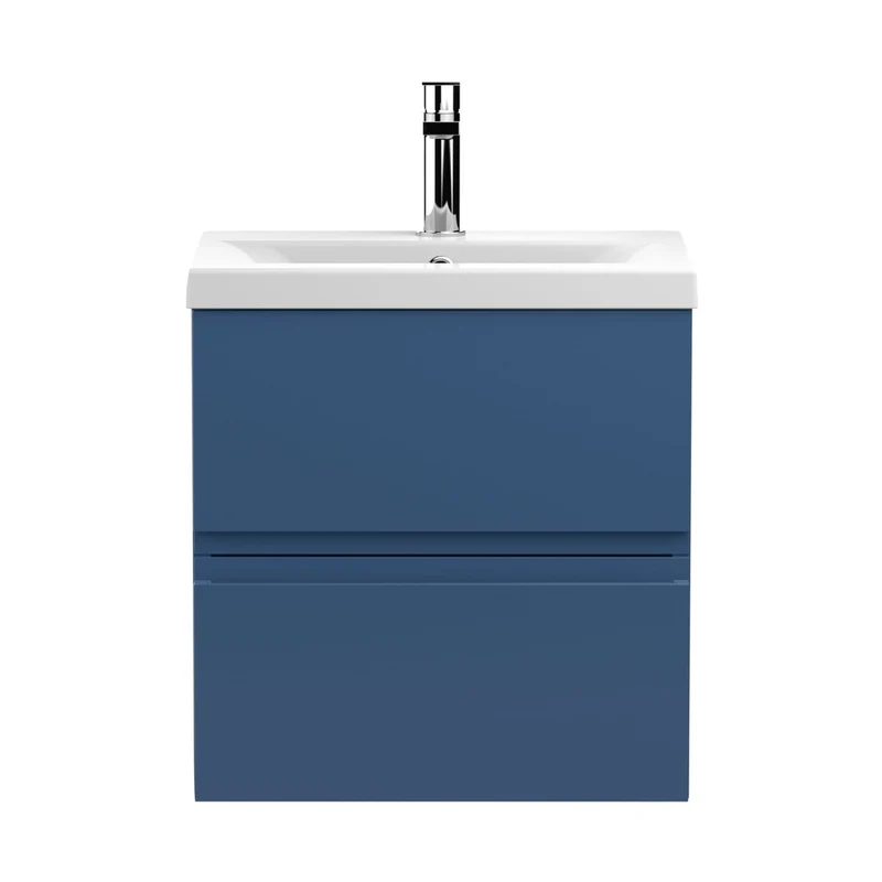 Hudson Reed Urban 500mm Wall Hung 2-drawer Vanity Unit & Basin 1 Contemp Satin Blue MFC Painted Matt 540x510x390mm