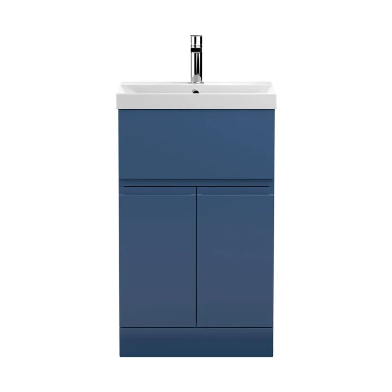 Hudson Reed Urban 500mm Floor Standing 2-door/drawer Vanity Unit & Basin 3 Contemp Satin Blue MFC Painted Matt 860x510x395mm