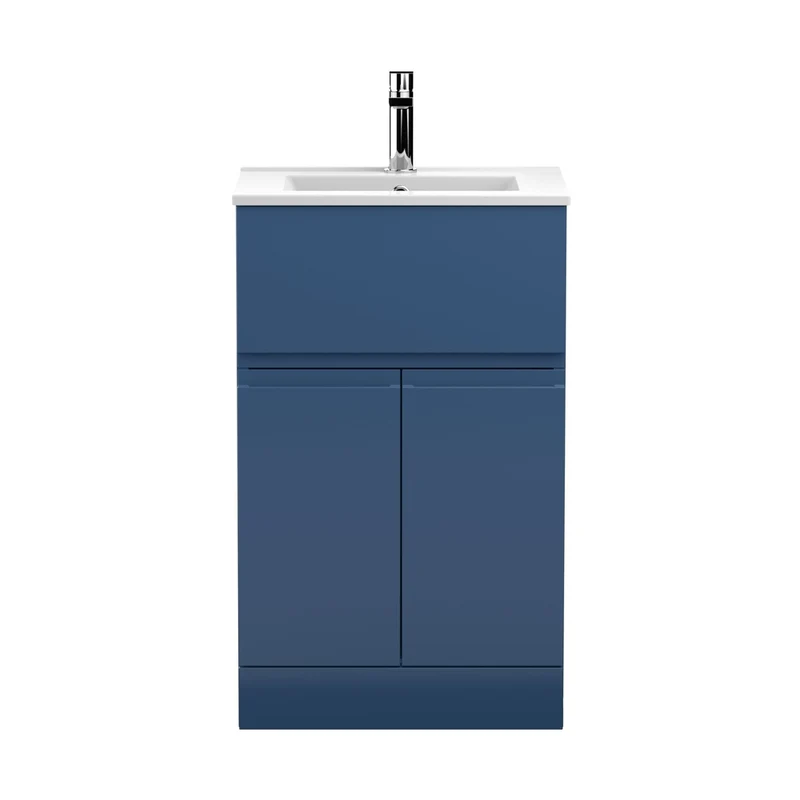 Hudson Reed Urban 500mm Floor Standing 2-door/drawer Vanity Unit & Basin 2 Contemp Satin Blue MFC Painted Matt 828x505x395mm