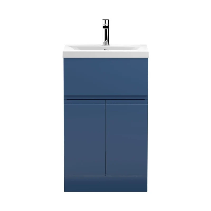 Hudson Reed Urban 500mm Floor Standing 2-door/drawer Vanity Unit & Basin 1 Contemp Satin Blue MFC Painted Matt 850x510x390mm