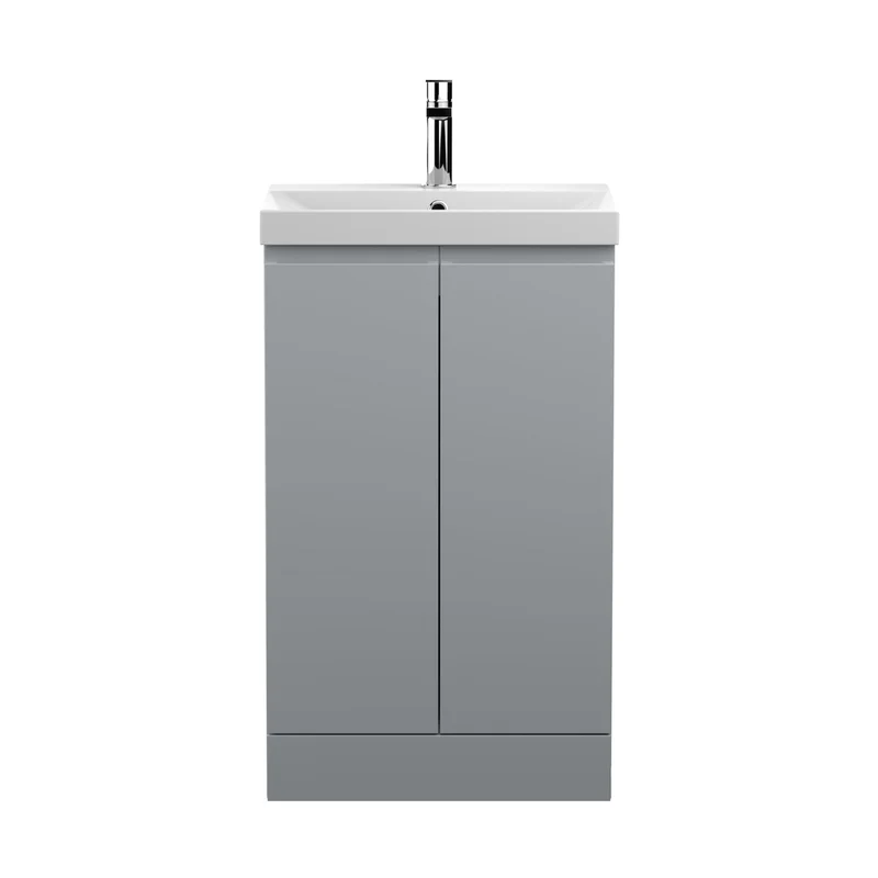 Hudson Reed Urban 500mm Floor Standing 2-door Vanity Unit & Basin 3 Contemp Satin Grey MFC Painted Matt 860x510x395mm