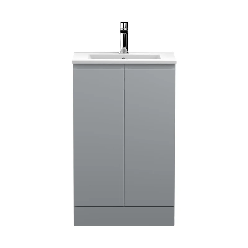 Hudson Reed Urban 500mm Floor Standing 2-door Vanity Unit & Basin 2 Contemp Satin Grey MFC Painted Matt 828x505x395mm