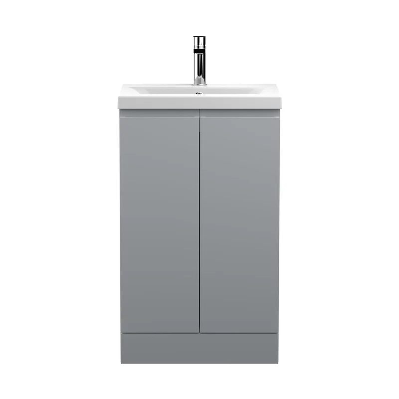 Hudson Reed Urban 500mm Floor Standing 2-door Vanity Unit & Basin 1 Contemp Satin Grey MFC Painted Matt 850x510x390mm