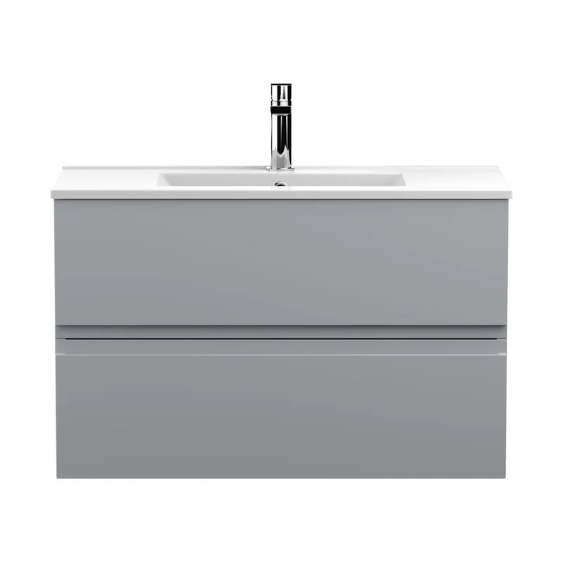 Hudson Reed Urban 800mm Wall Hung 2-drawer Vanity Unit & Basin 2 Contemp Satin Grey MFC Painted Matt 518x805x395mm