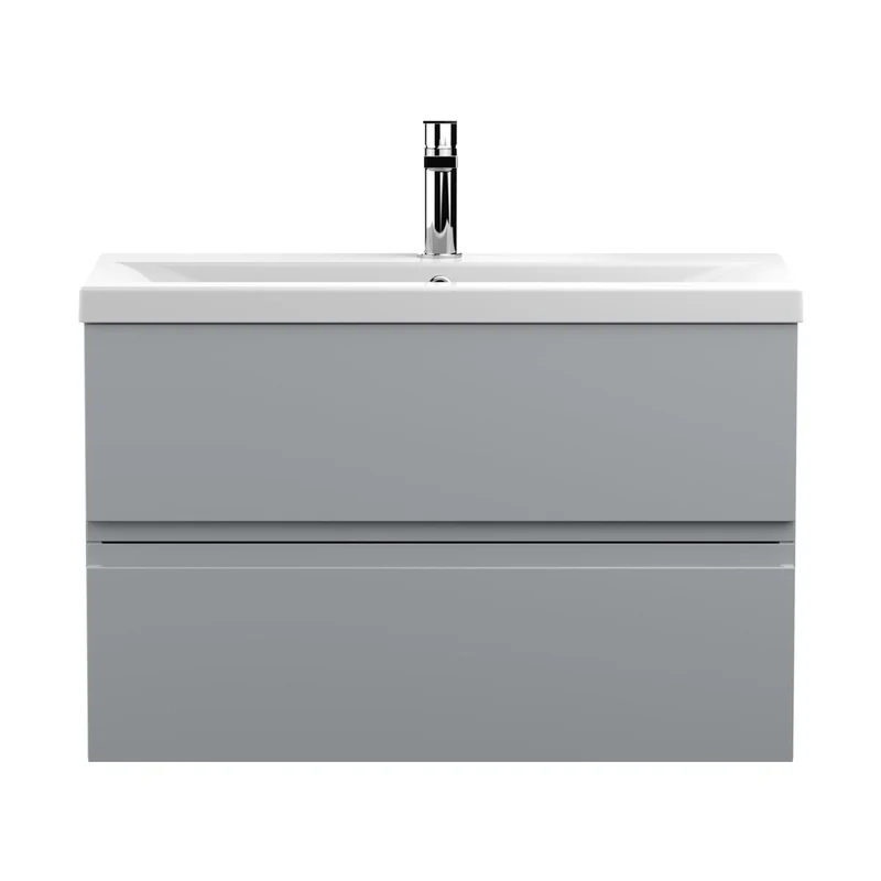 Hudson Reed Urban 800mm Wall Hung 2-drawer Vanity Unit & Basin 1 Contemp Satin Grey MFC Painted Matt 540x810x390mm