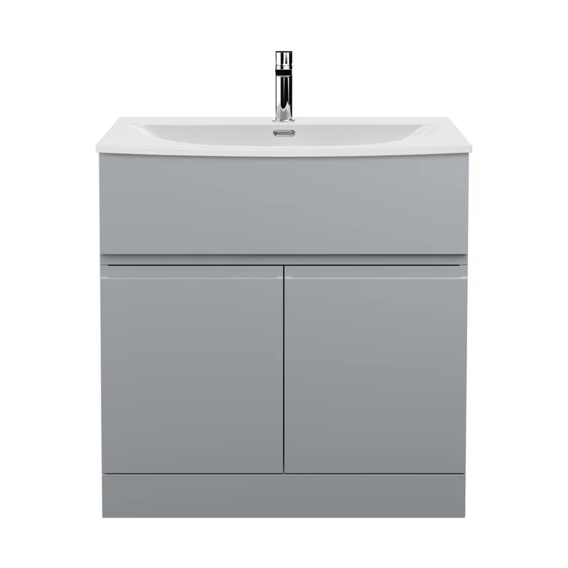 Hudson Reed Urban 800mm Floor Standing 2 Door Vanity Unit & Basin 4 Contemp Satin Grey MFC Painted Matt 860x810x395mm
