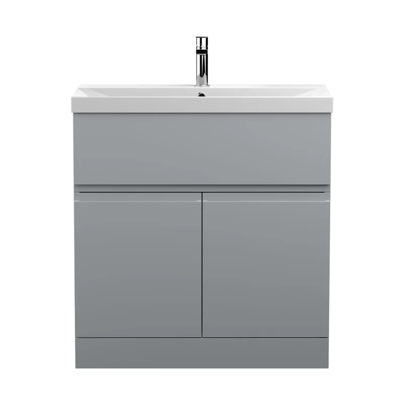 Hudson Reed Urban 800mm Floor Standing 2-door Vanity Unit & Basin 3 Contemp Satin Grey MFC Painted Matt 8660x810x395mm