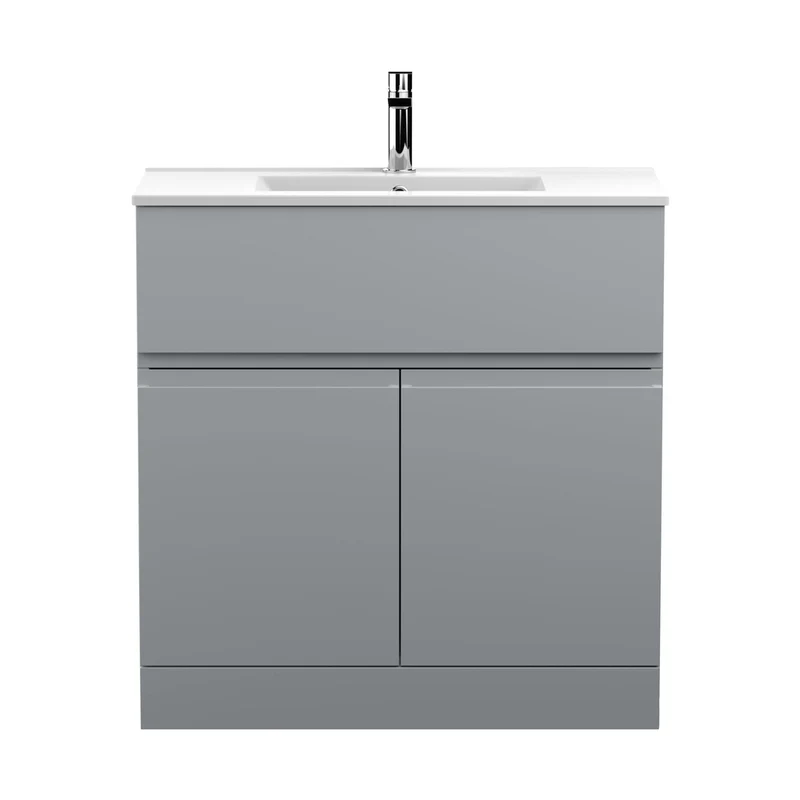 Hudson Reed Urban 800mm Floor Standing 2-door Vanity Unit & Basin 2 Contemp Satin Grey MFC Painted Matt 828x805x395mm