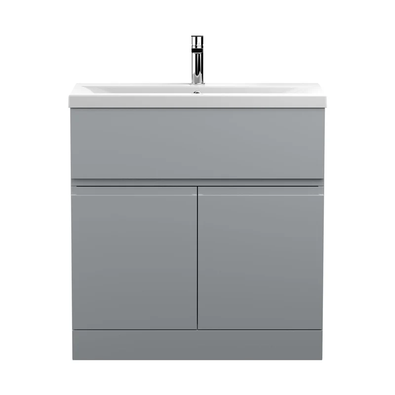 Hudson Reed Urban 800mm Floor Standing 2-door Vanity Unit & Basin 1 Contemp Satin Grey MFC Painted Matt 850x810x390mm