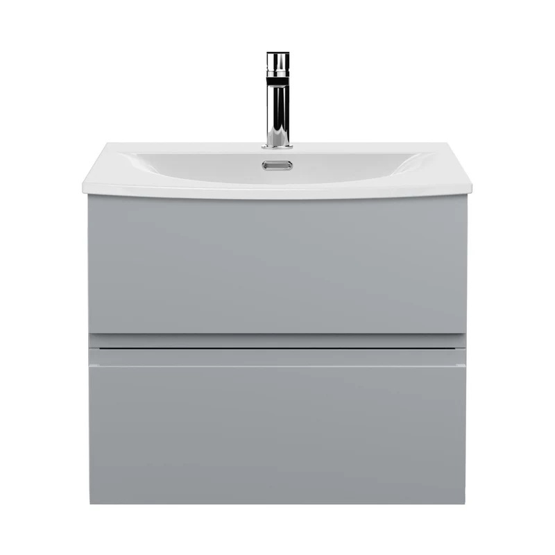 Hudson Reed Urban 600mm Wall Hung 2 Drawer Vanity Unit & Basin 4 Contemp Satin Grey MFC Painted Matt 530x610x440mm