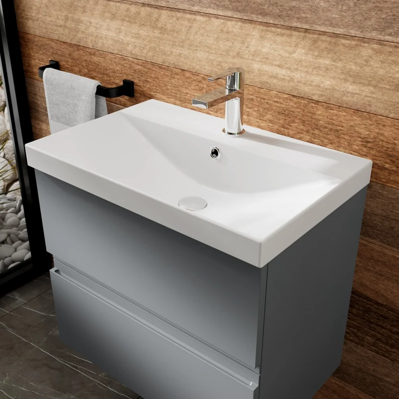 Hudson Reed Urban 600mm Wall Hung 2-drawer Vanity Unit & Basin 3 Contemp Satin Grey MFC Painted Matt 550x610x395mm