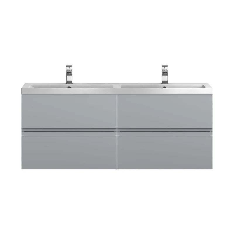 Hudson Reed Urban 1200 Wall Hung 4 Drawer Vanity & Double Basin Contemp Satin Grey MFC Painted Matt 540x1205x383mm - URB204C
