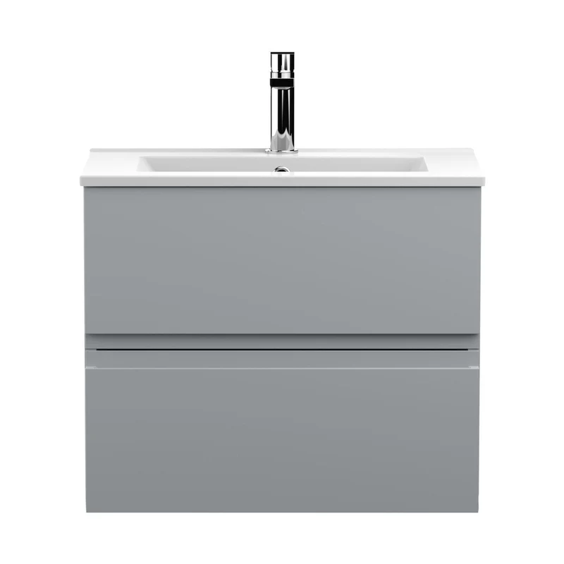 Hudson Reed Urban 600mm Wall Hung 2-drawer Vanity Unit & Basin 2 Contemp Satin Grey MFC Painted Matt 518x605x395mm