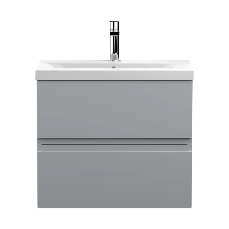 Hudson Reed Urban 600mm Wall Hung 2-drawer Vanity Unit & Basin 1 Contemp Satin Grey MFC Painted Matt 540x610x390mm
