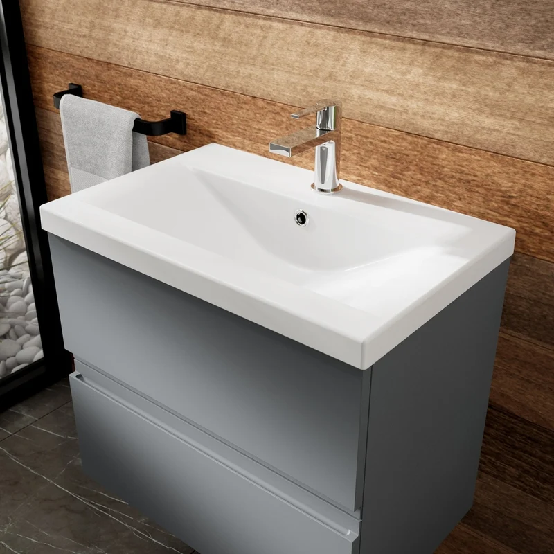 Hudson Reed Urban 600mm Wall Hung 2-drawer Vanity Unit & Basin 1 Contemp Satin Grey MFC Painted Matt 540x610x390mm