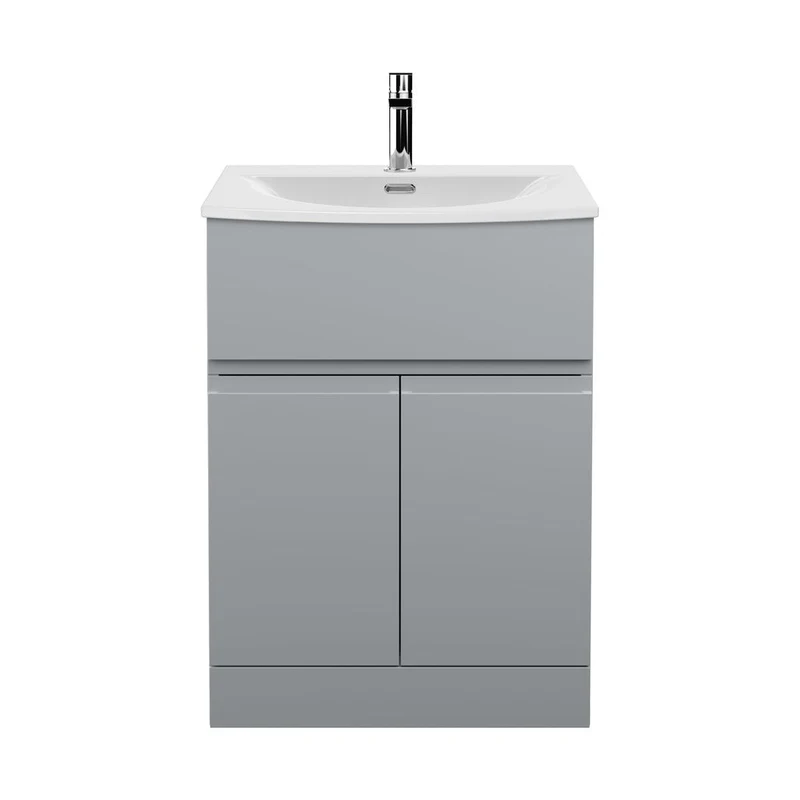Hudson Reed Urban 600mm Floor Standing 2 Door/drawer Vanity Unit & Basin 4 Contemp Satin Grey MFC Painted Matt 840x610x440mm