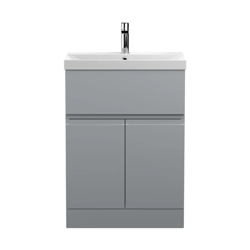 Hudson Reed Urban 600mm Floor Standing 2-door/drawer Vanity Unit & Basin 3 Contemp Satin Grey MFC Painted Matt 860x610x395mm