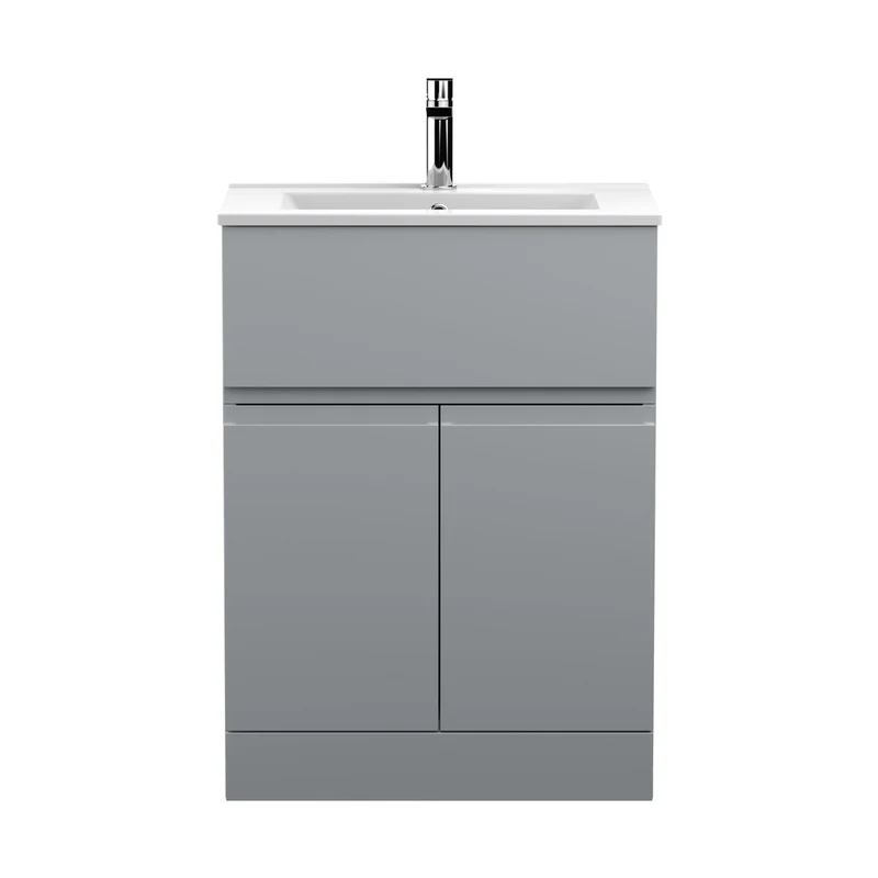 Hudson Reed Urban 600mm Floor Standing 2-door/drawer Vanity Unit & Basin 2 Contemp Satin Grey MFC Painted Matt 828x605x395mm