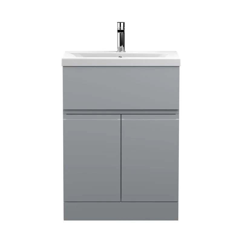Hudson Reed Urban 600mm Floor Standing 2-door/drawer Vanity Unit & Basin 1 Contemp Satin Grey MFC Painted Matt 850x610x390mm