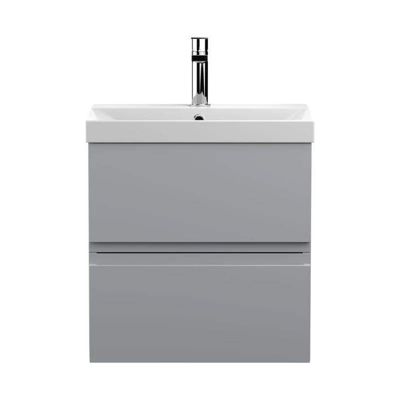 Hudson Reed Urban 500mm Wall Hung 2-drawer Vanity Unit & Basin 3 Contemp Satin Grey MFC Painted Matt 550x510x395mm
