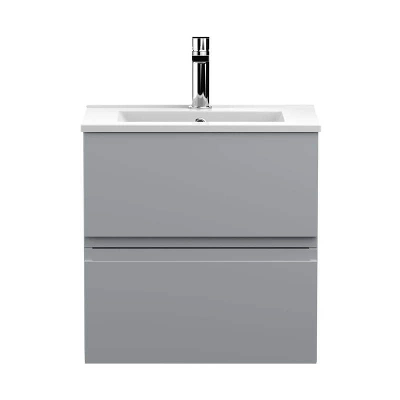 Hudson Reed Urban 500mm Wall Hung 2-drawer Vanity Unit & Basin 2 Contemp Satin Grey MFC Painted Matt 540x505x395mm
