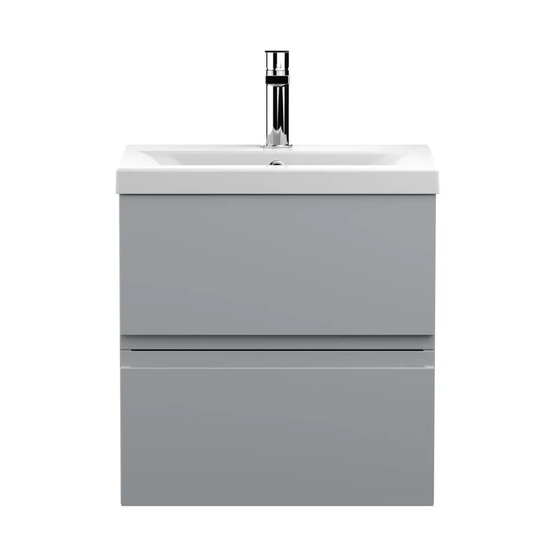 Hudson Reed Urban 500mm Wall Hung 2-drawer Vanity Unit & Basin 1 Contemp Satin Grey MFC Painted Matt 540x510x390mm