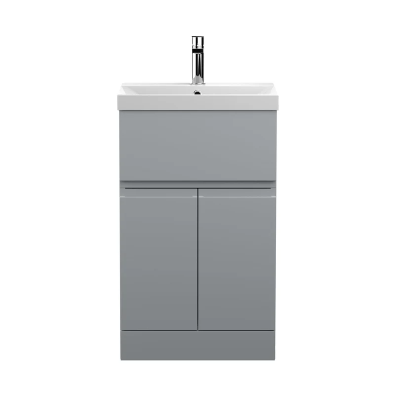 Hudson Reed Urban 500mm Floor Standing 2-door/drawer Vanity Unit & Basin 3 Contemp Satin Grey MFC Painted Matt 860x510x395mm