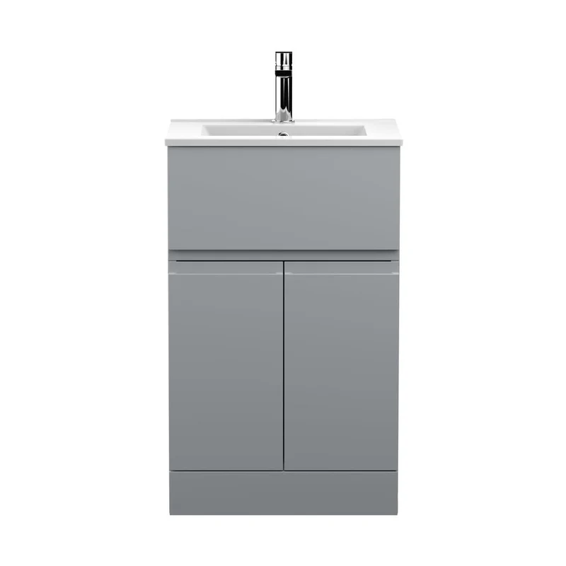 Hudson Reed Urban 500mm Floor Standing 2-door/drawer Vanity Unit & Basin 2 Contemp Satin Grey MFC Painted Matt 828x505x395mm