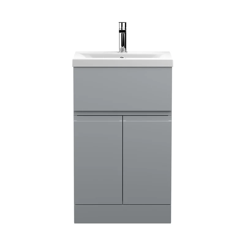 Hudson Reed Urban 500mm Floor Standing 2-door/drawer Vanity Unit & Basin 1 Contemp Satin Grey MFC Painted Matt 850x510x390mm