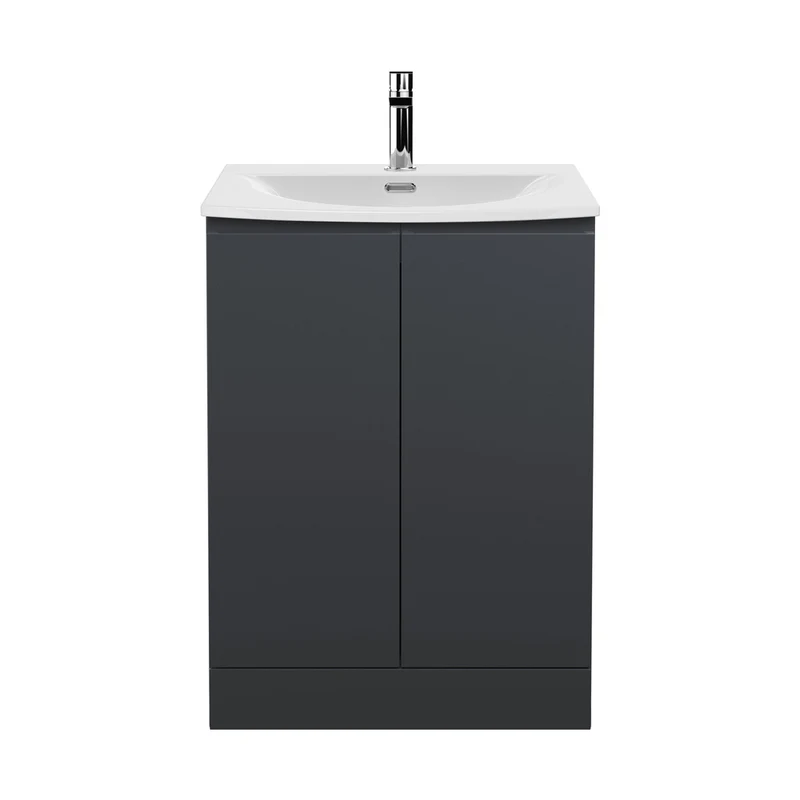 Hudson Reed Urban 600mm Floor Standing 2 Door Vanity & Basin 4 Contemp Soft Black MFC Painted Matt 835x610x440mm