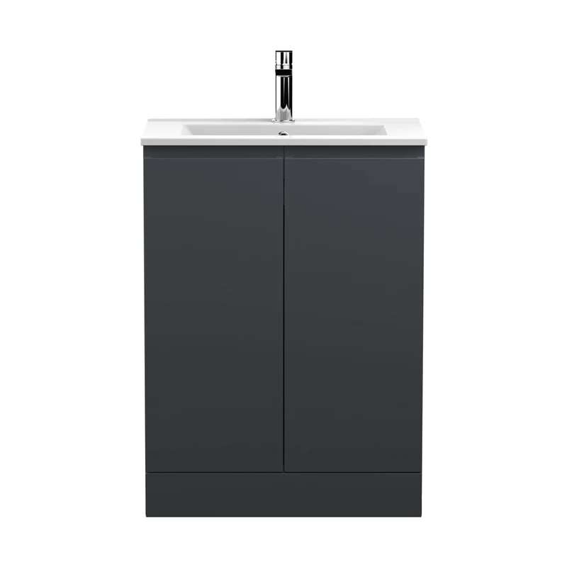 Hudson Reed Urban 600mm Floor Standing 2 Door Vanity & Basin 2 Contemp Soft Black MFC Painted Matt 828x610x390mm