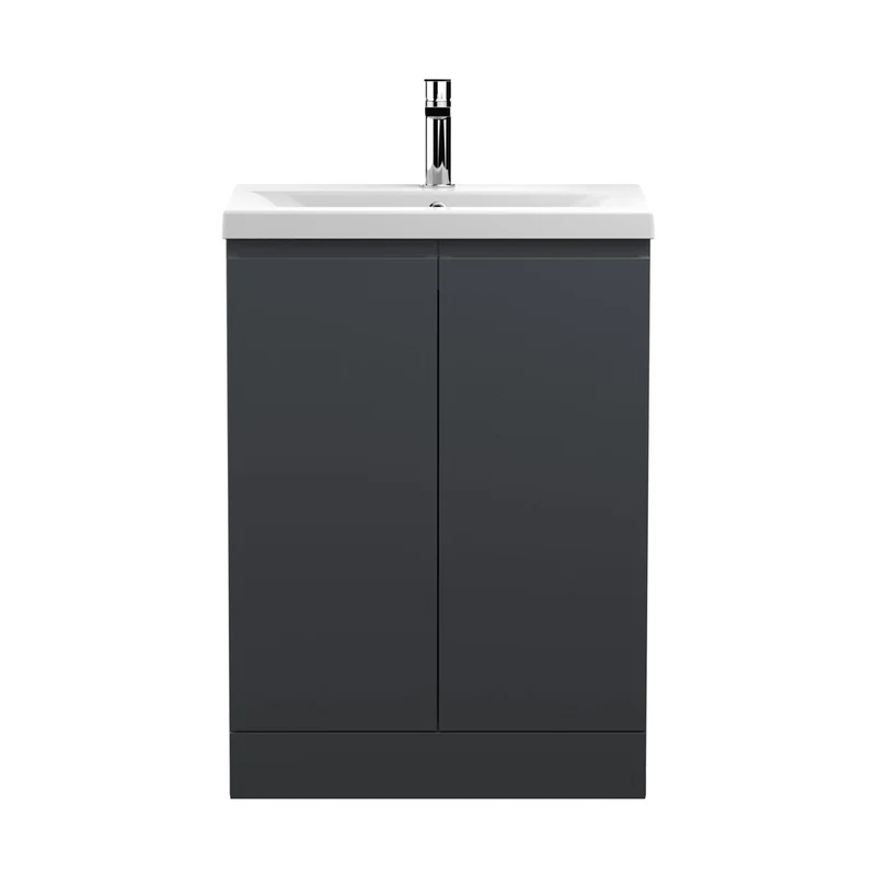 Hudson Reed Urban 600mm Floor Standing 2 Door Vanity & Basin 1 Contemp Soft Black MFC Painted Matt 850x610x390mm