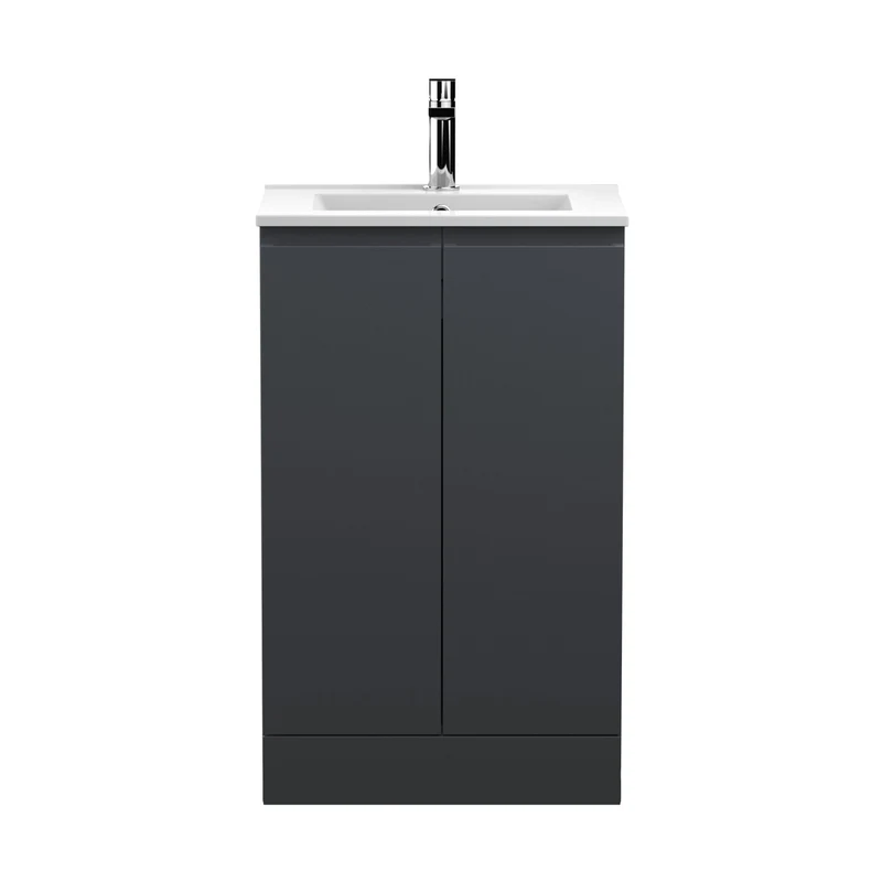 Hudson Reed Urban 500mm Floor Standing 2 Door Vanity & Basin 2 Contemp Soft Black MFC Painted Matt 828x510x390mm