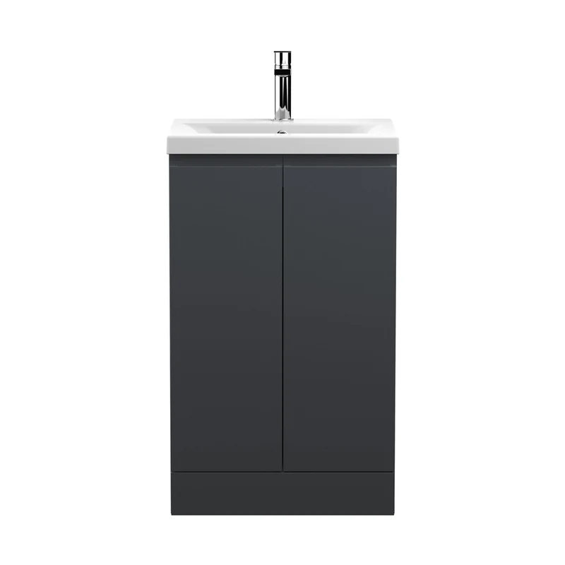 Hudson Reed Urban 500mm Floor Standing 2 Door Vanity & Basin 1 Contemp Soft Black MFC Painted Matt 850x510x390mm