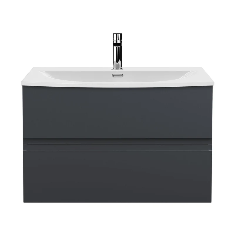 Hudson Reed Urban 800mm Wall Hung 2 Drawer Vanity & Basin 4 Contemp Soft Black MFC Painted Matt 525x810x440mm