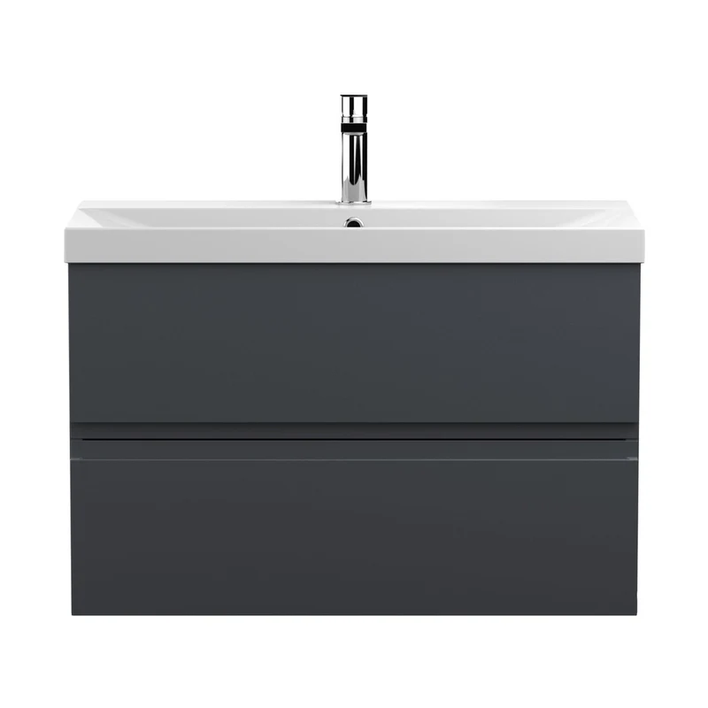 Hudson Reed Urban 800mm Wall Hung 2 Drawer Vanity & Basin 3 Contemp Soft Black MFC Painted Matt 550x810x395mm