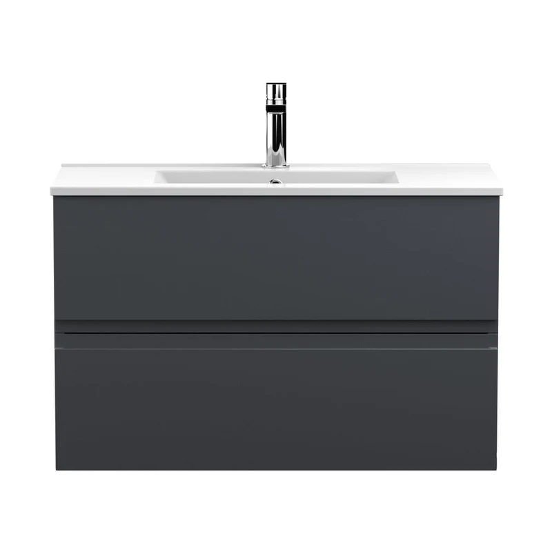 Hudson Reed Urban 800mm Wall Hung 2 Drawer Vanity & Basin 2 Contemp Soft Black MFC Painted Matt 518x810x390mm