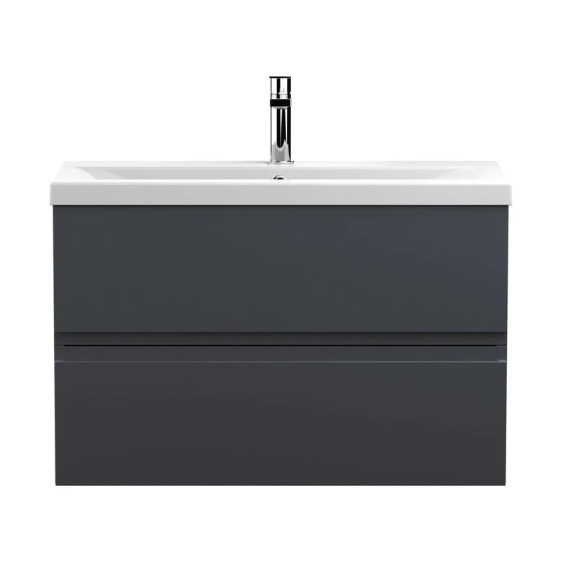 Hudson Reed Urban 800mm Wall Hung 2 Drawer Vanity & Basin 1 Contemp Soft Black MFC Painted Matt 540x810x390mm