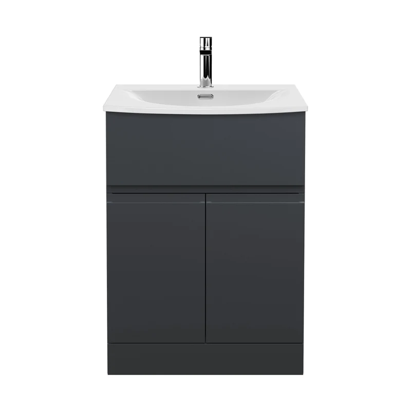Hudson Reed Urban 600mm Floor Standing 2 Door/drawer Vanity & Basin 4 Contemp Soft Black MFC Painted Matt 835x610x440mm