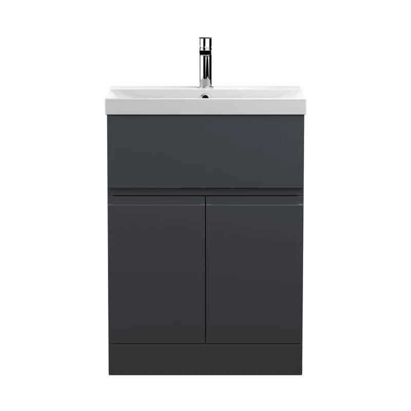 Hudson Reed Urban 600mm Floor Standing 2 Door/drawer Vanity & Basin 3 Contemp Soft Black MFC Painted Matt 860x610x395mm