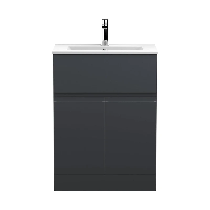 Hudson Reed Urban 600mm Floor Standing 2 Door/drawer Vanity & Basin 2 Contemp Soft Black MFC Painted Matt 828x610x390mm