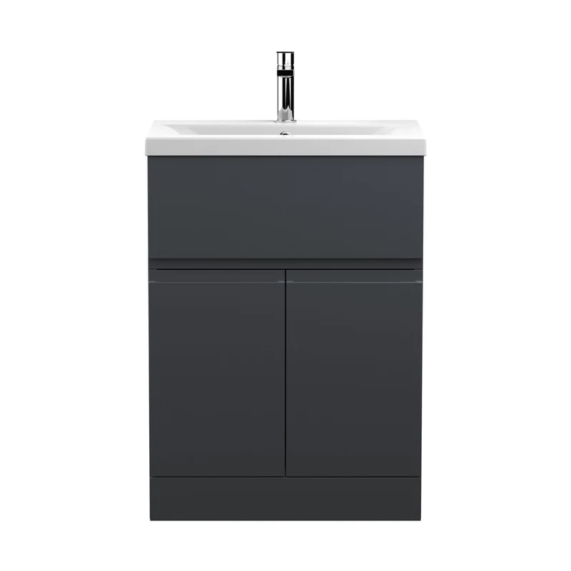 Hudson Reed Urban 600mm Floor Standing 2 Door/drawer Vanity & Basin 1 Contemp Soft Black MFC Painted Matt 850x610x390mm