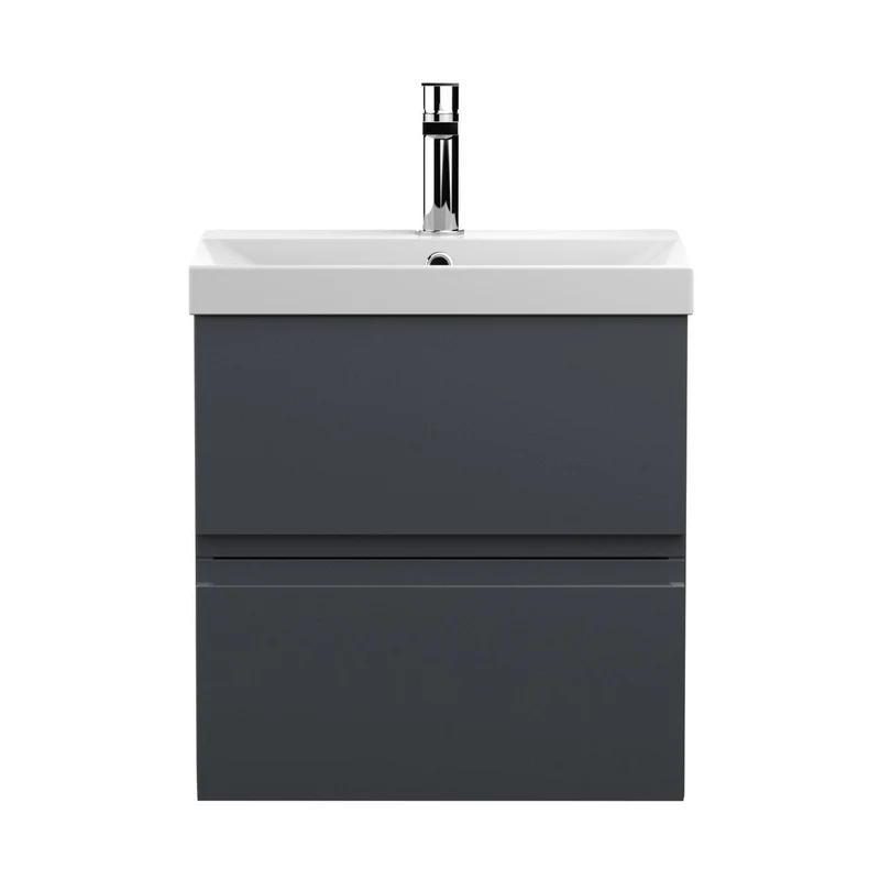 Hudson Reed Urban 500mm Wall Hung 2 Drawer Vanity & Basin 3 Contemp Soft Black MFC Painted Matt 550x510x395mm