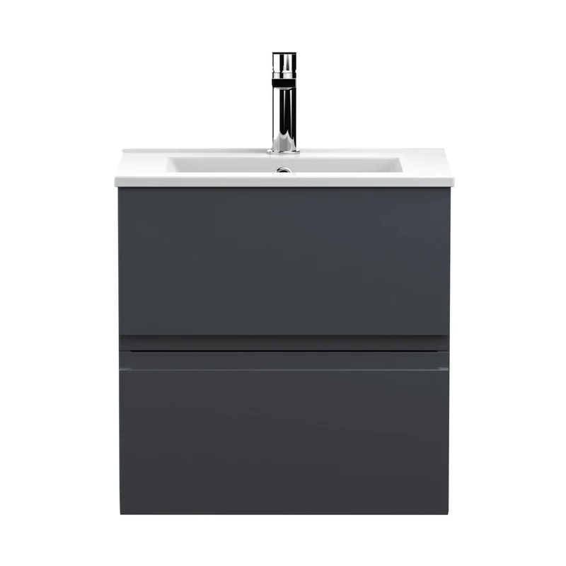 Hudson Reed Urban 500mm Wall Hung 2 Drawer Vanity & Basin 2 Contemp Soft Black MFC Painted Matt 518x510x390mm