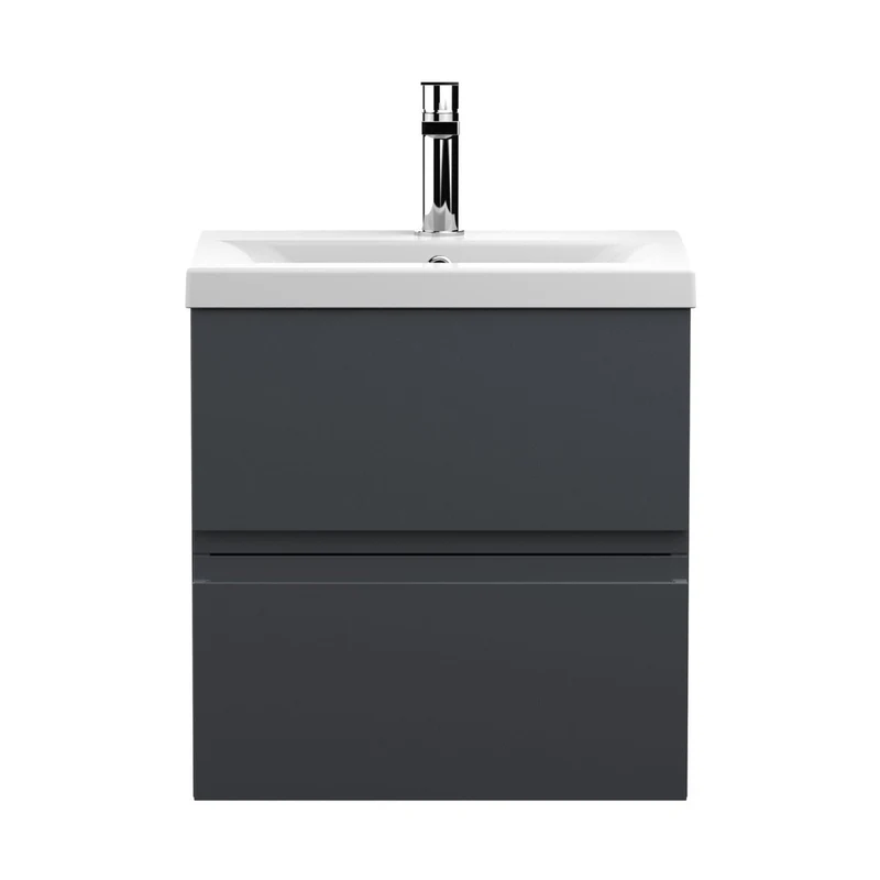 Hudson Reed Urban 500mm Wall Hung 2 Drawer Vanity & Basin 1 Contemp Soft Black MFC Painted Matt 540x510x390mm