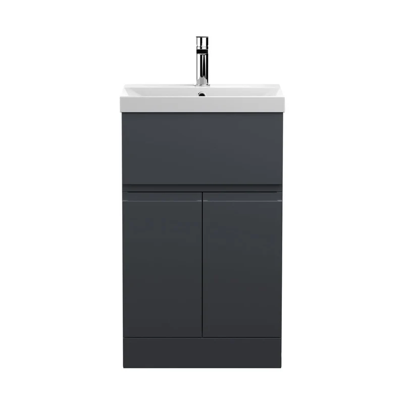 Hudson Reed Urban 500mm Floor Standing 2 Door/drawer Vanity & Basin 3 Contemp Soft Black MFC Painted Matt 860x510x395mm