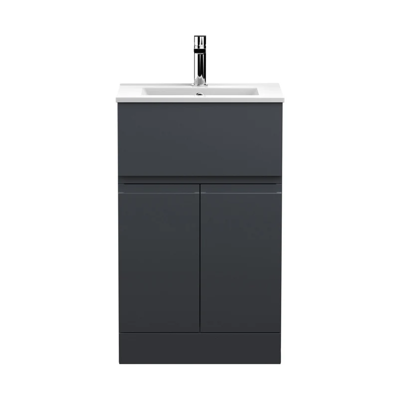 Hudson Reed Urban 500mm Floor Standing 2 Door/drawer Vanity & Basin 2 Contemp Soft Black MFC Painted Matt 828x510x390mm