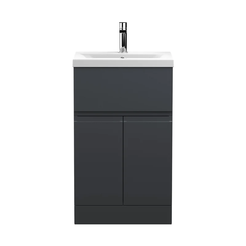 Hudson Reed Urban 500mm Floor Standing 2 Door/drawer Vanity & Basin 1 Contemp Soft Black MFC Painted Matt 850x510x390mm